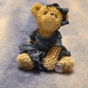 - Charming Teddy Bear Figurine in Blue Dress